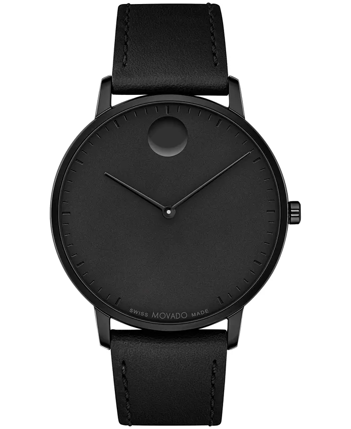 

Унисекс часы Face Swiss Quartz с черным кожаным ремешком, 41mm Movado