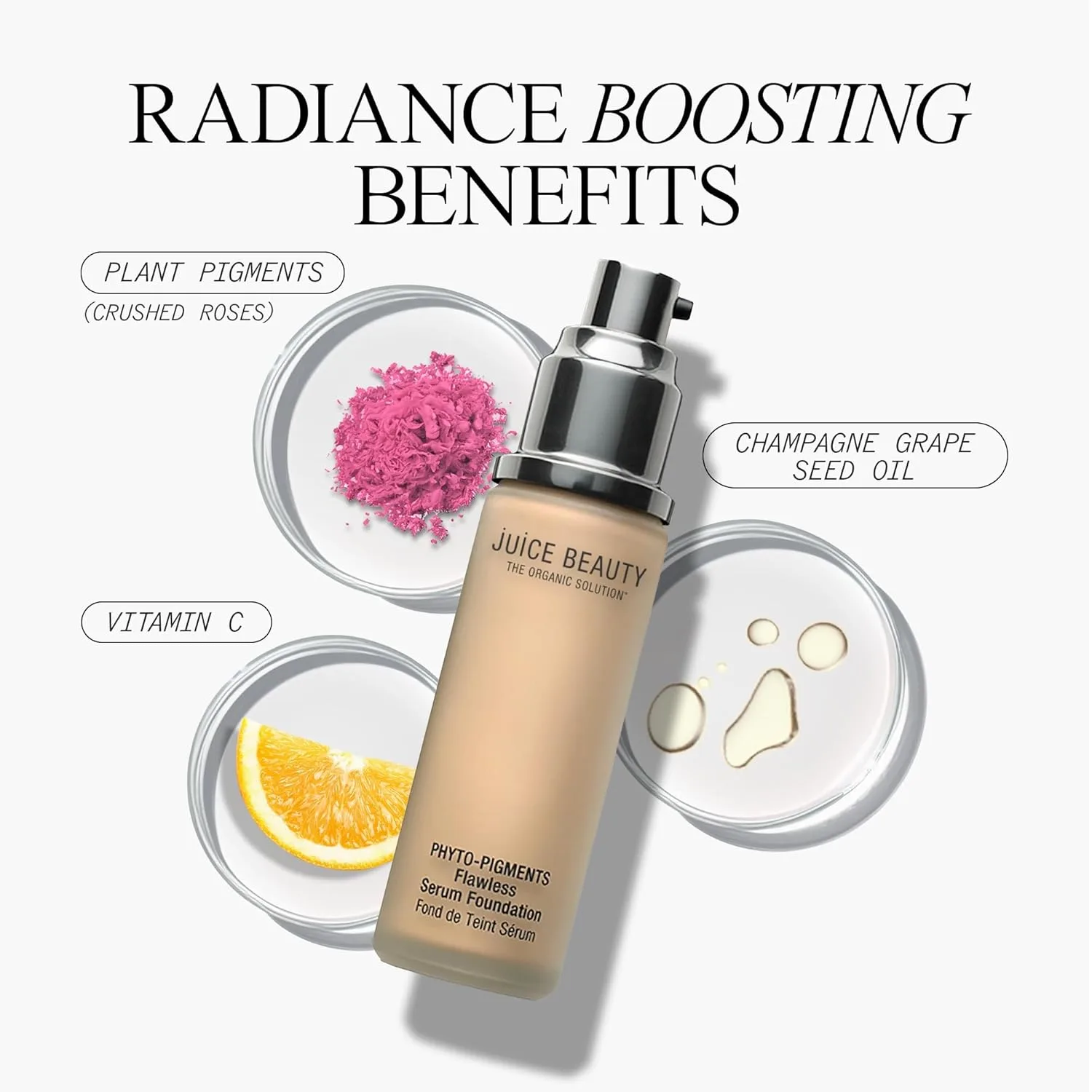Тональная сыворотка Juice Beauty Phyto-Pigments Flawless Serum Foundation, оттенок 16 Natural Tan, 30 мл, среднее и полное покрытие, разглаживает морщины и поры, веган, 16 Natural Tan — фото 3