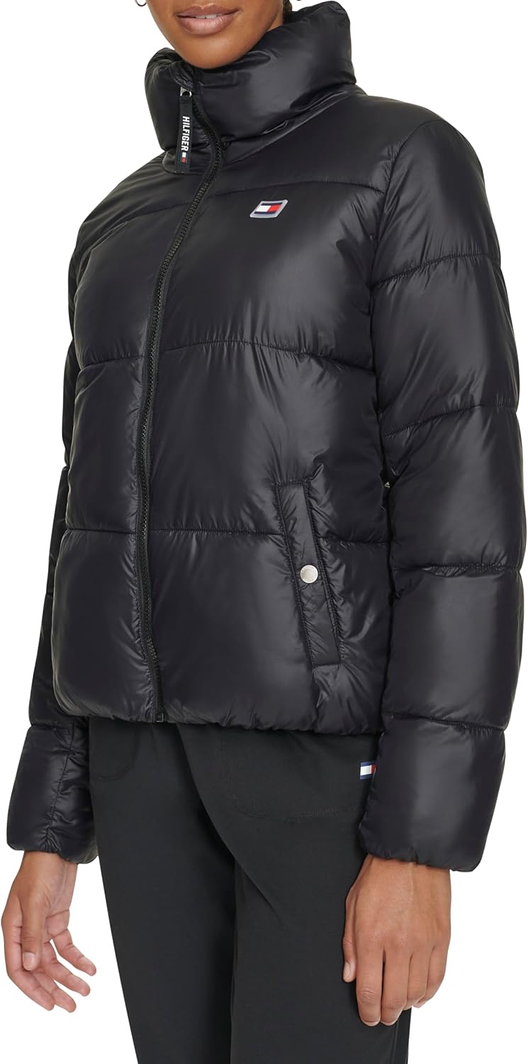 Женское стеганое пальто Tommy Hilfiger с застежкой-молнией и воротником-стойкой, Deep Black — фото 3
