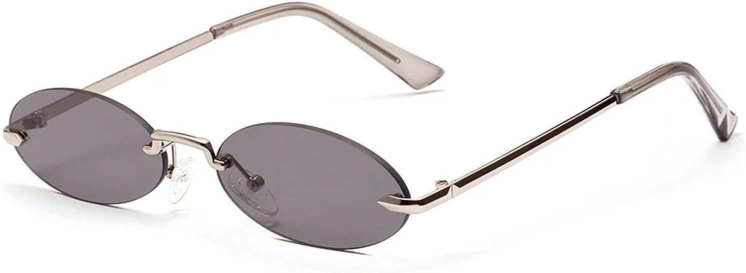 

Солнцезащитные очки с защитой от УФ-излучения UV400 | Без оправы, маленькие овальные металлические линзы розового цвета | Для женщин и мужчин, для занятий спортом на открытом воздухе и вождения DSVIGF, Silver-grey