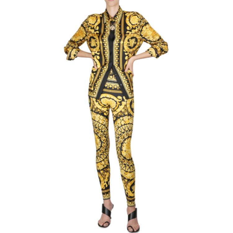 Барокко Принтованные Леггинсы с Высокой Талией VERSACE, Золотой — фото 4