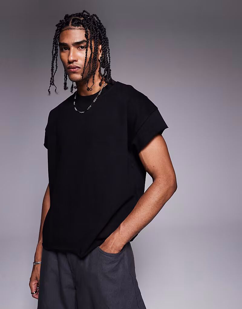 

Футболка без рукавов ASOS DESIGN свободного кроя из высококачественной ткани плотностью 300 г/м² черного цвета