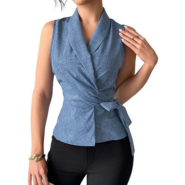 

Женский элегантный кардиган-жилет без рукавов с поясом и V-образным вырезом Clearflower