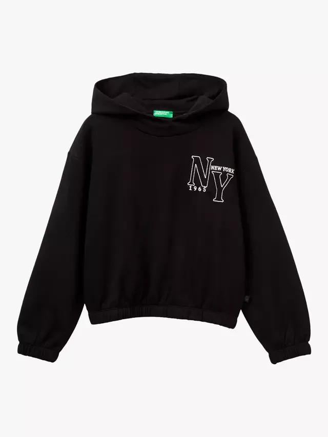 Детская толстовка NY из смесовой хлопковой ткани, черная Benetton