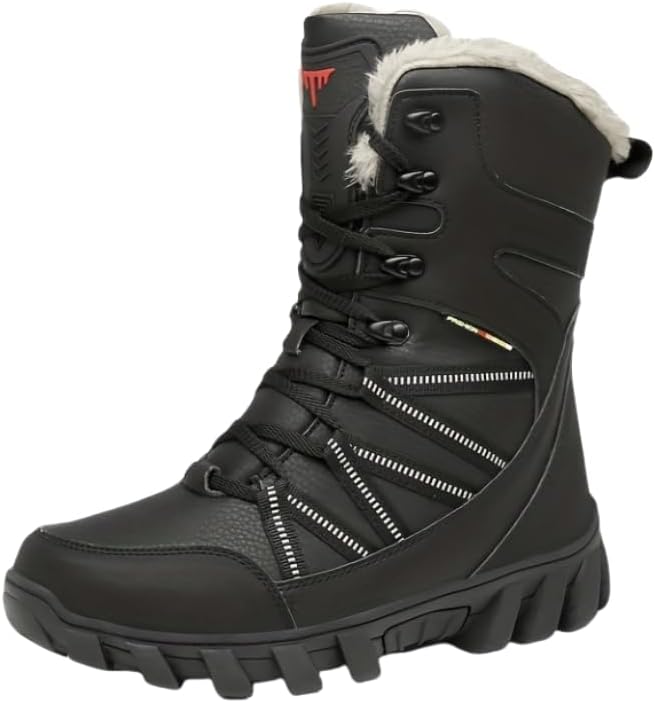 

Мужские противоскользящие зимние ботинки, утепленные ботинки до середины икры, ветронепроницаемые походные ботинки с мягкой подкладкой Hhhchpm, черный