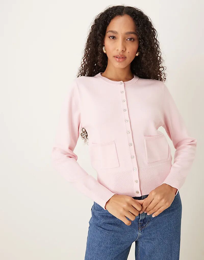 

Микровязаный кардиган Nobody's Child с круглым вырезом розового цвета