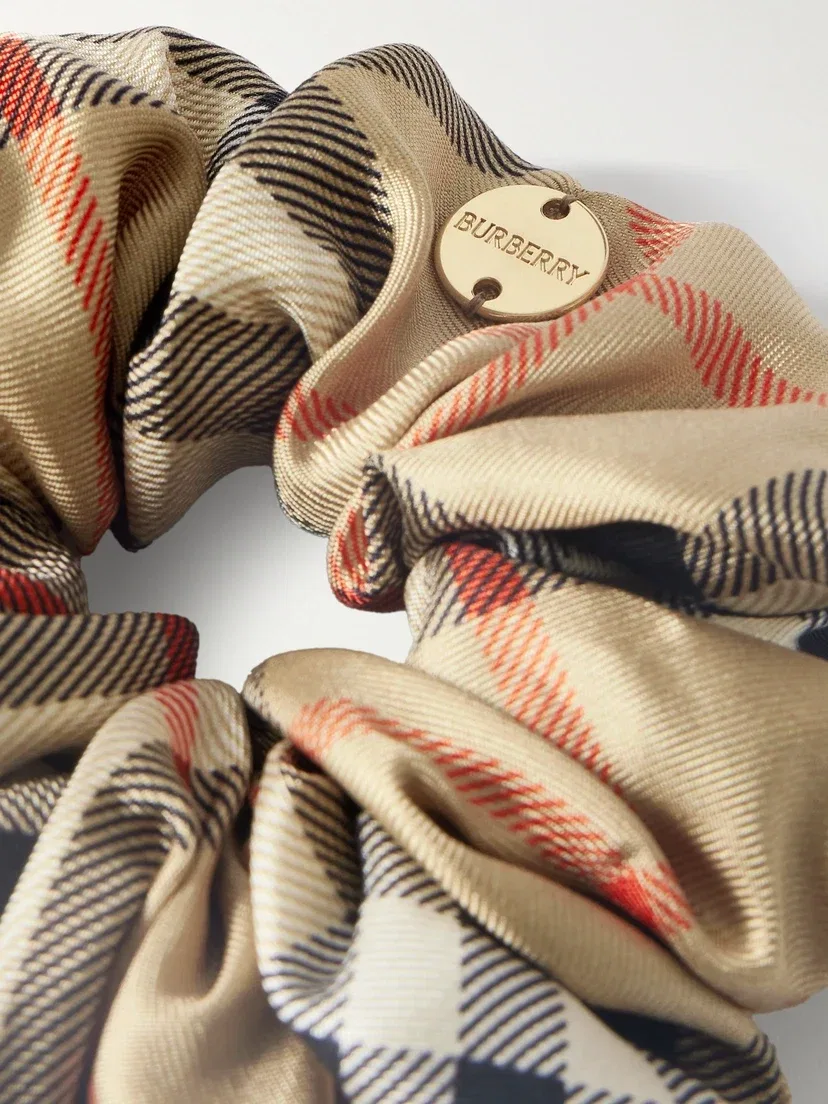 Шелковая резинка с украшением в клетку Burberry, бежевый — фото 3
