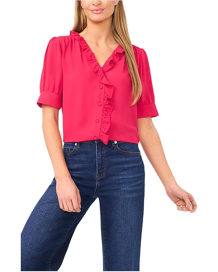 

Женская блузка с короткими рукавами-фонариками и рюшами CeCe, Ruby Blush