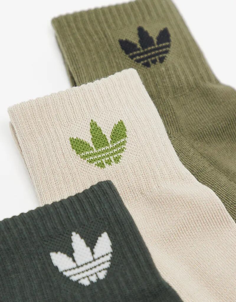 Носки Adidas Originals adicolor Trefoil, 3 пары, цвета хаки и бежевый — фото 2