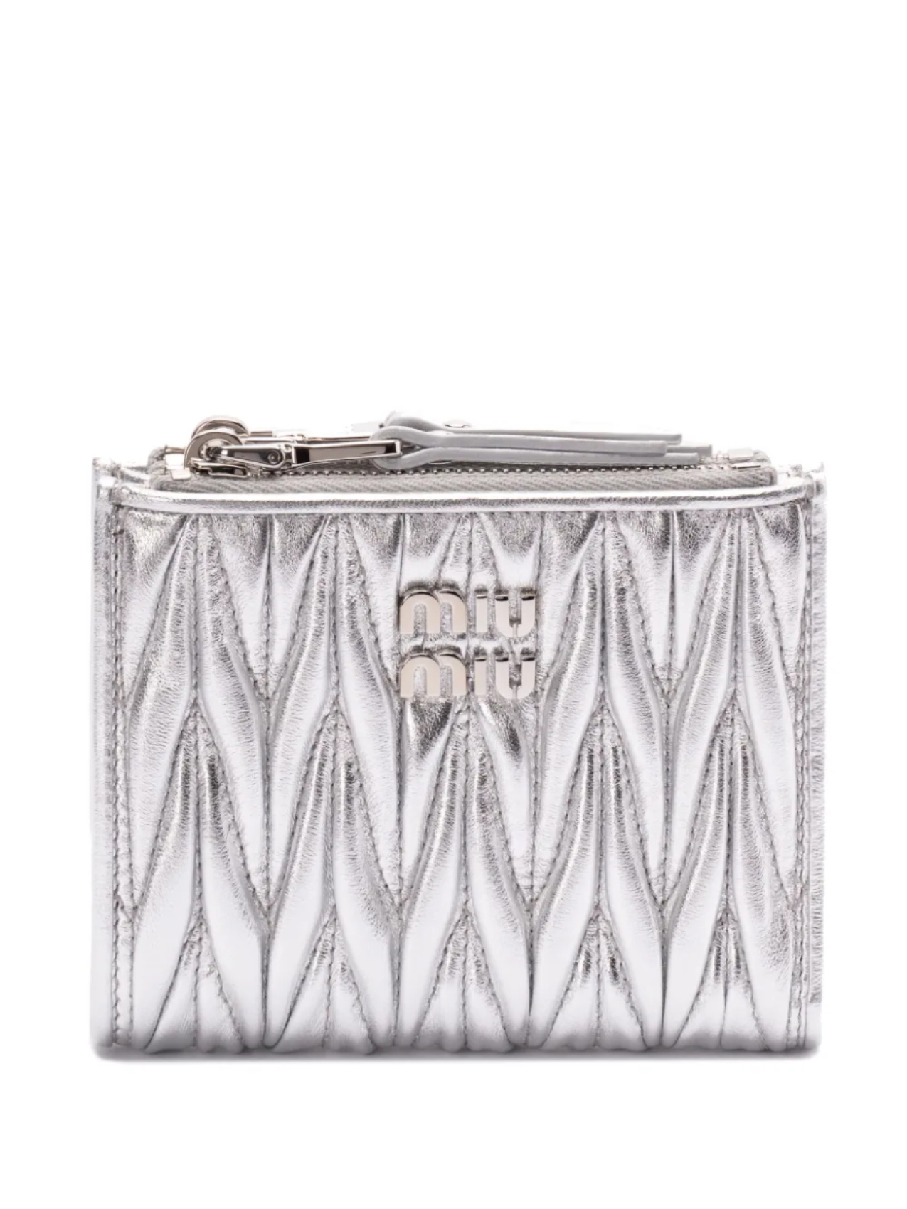 

Маленький стеганый кошелек Miu Miu, серебряный
