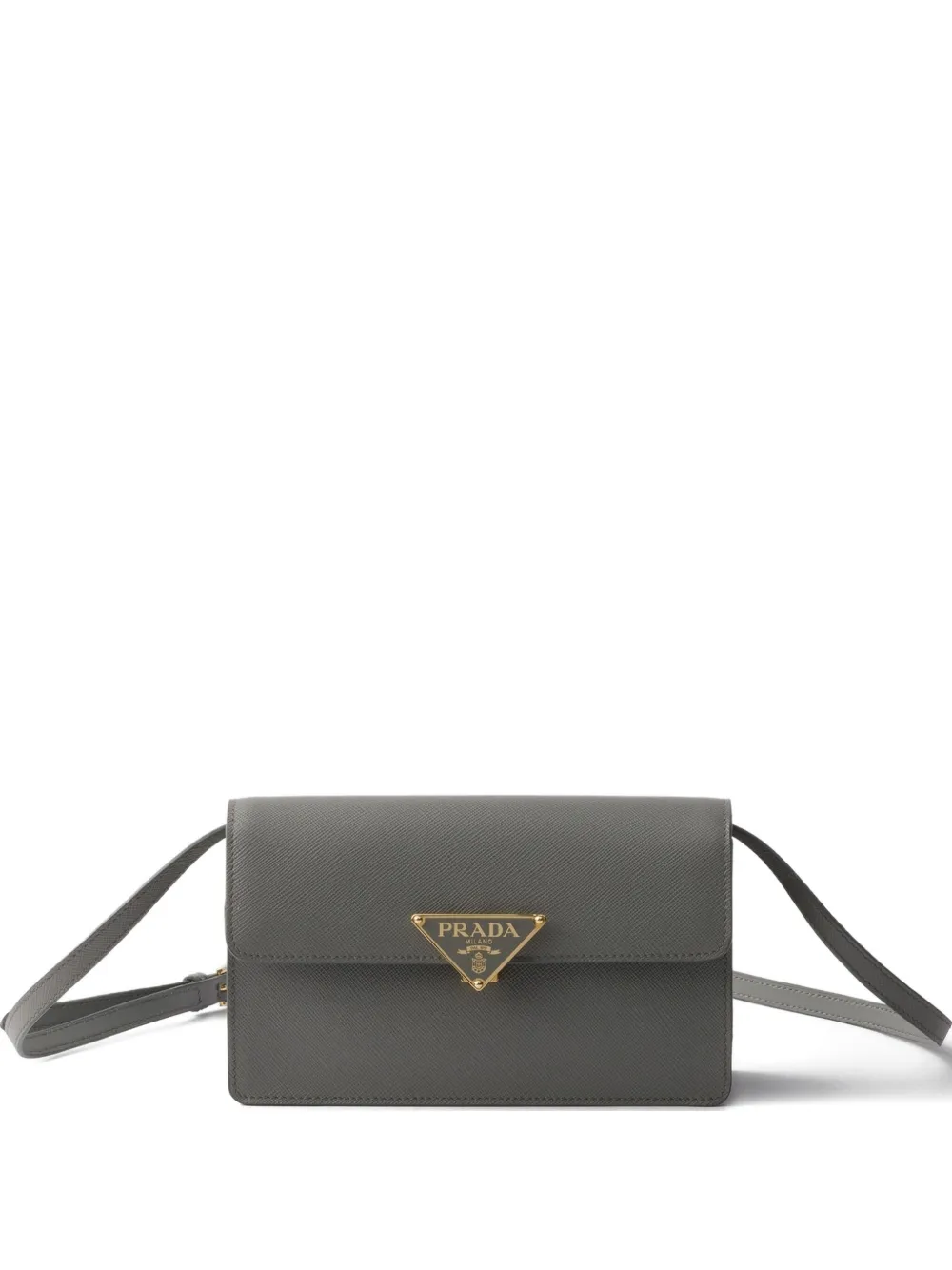 

Мини-сумка с клапаном из сафьяновой кожи Prada, серый