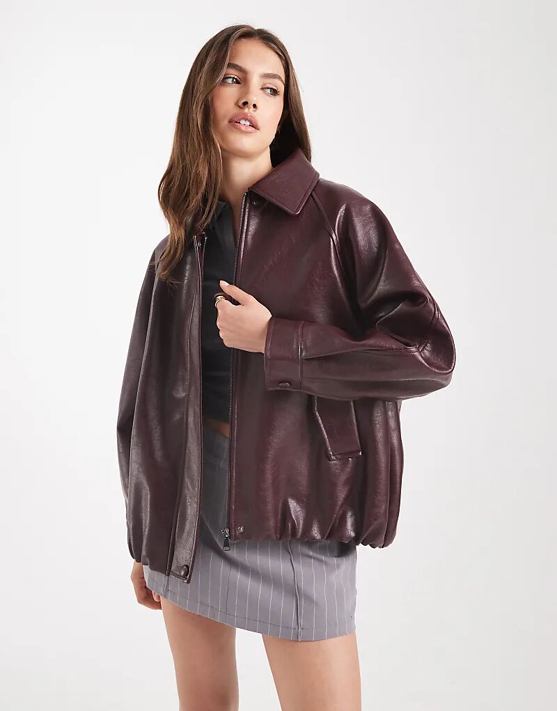 

Свободная куртка-бомбер ASOS DESIGN из искусственной кожи бордового цвета