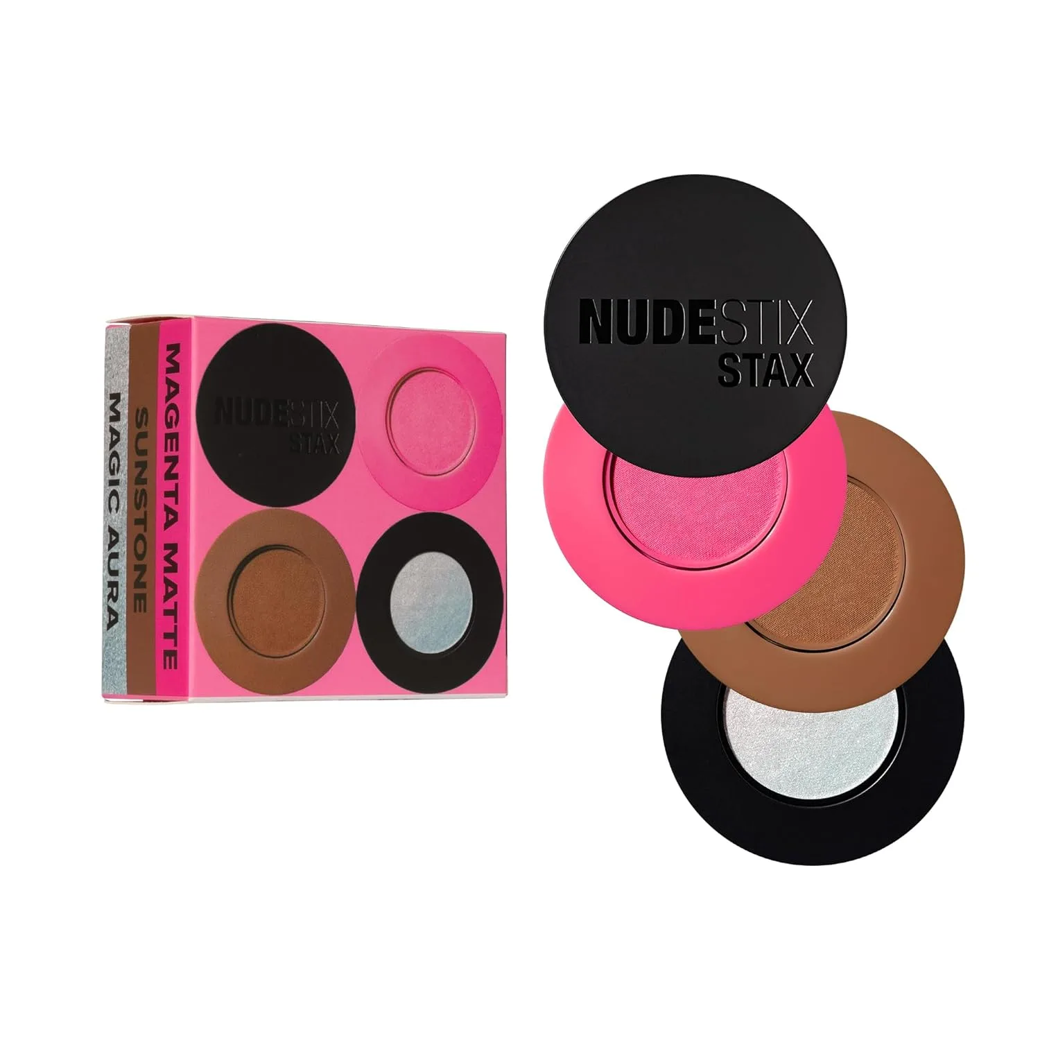 Кремовые румяна Nudestix STAX All Over Color Blush Balm - многофункциональные кремовые румяна для щек, глаз и губ с мягким матовым финишем., Magic Aura, Magenta Matte, Sunstone