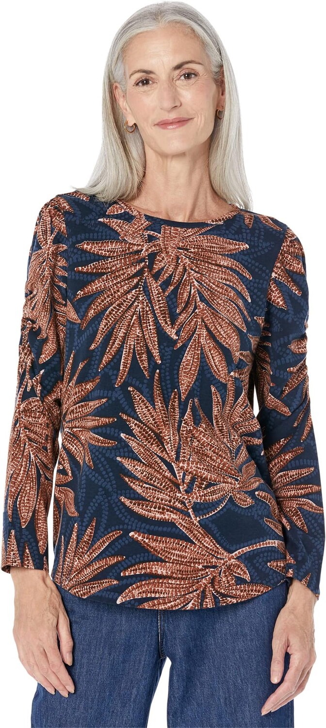 

Футболка NIC+ZOE Batik Ferns Long Puff Sleeve Tee, цвет Brown Multi