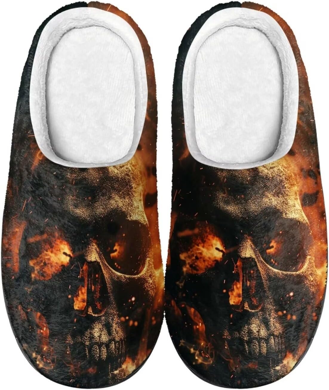 

Милые мультяшные фланелевые тапочки Howilath унисекс, теплые и дышащие хлопковые тапочки с противоскользящей подошвой, Flame Gothic Skull
