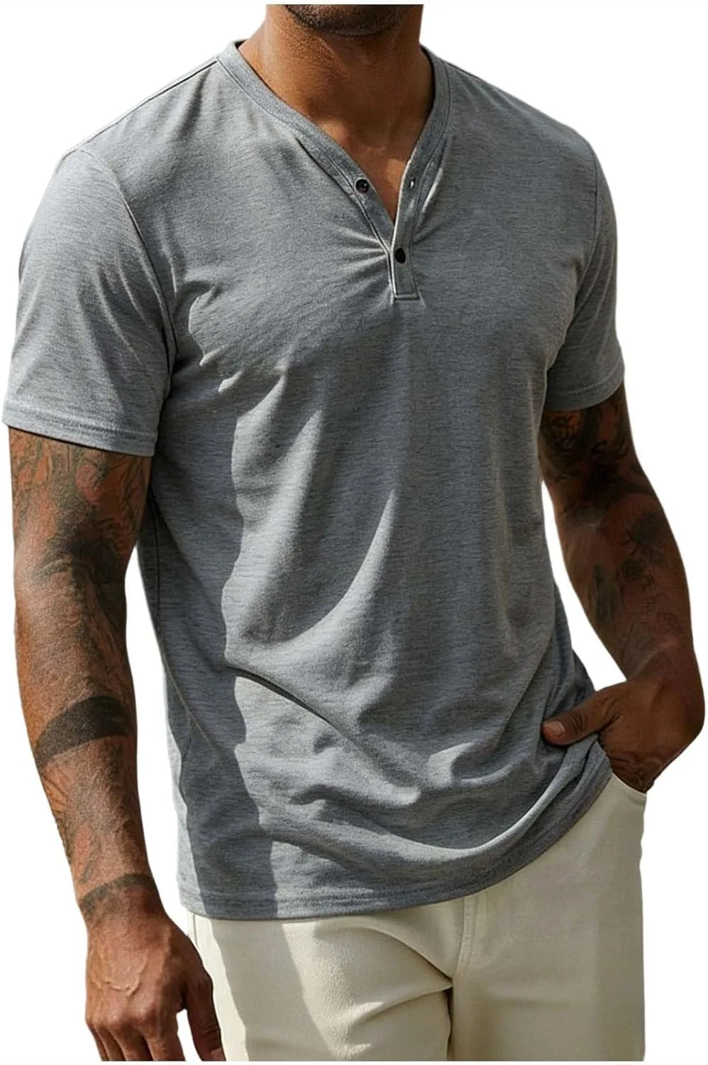 

Мужская футболка хенли с коротким рукавом и V-образным вырезом FOCLMP