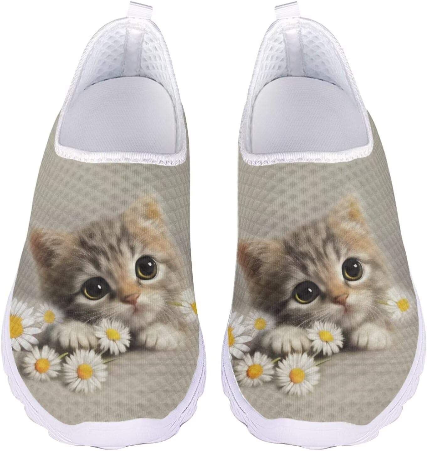 

Кроссовки Jeiento с животным принтом, слипоны, легкие, сетчатые, для спорта, прогулок и тренировок, для женщин и мужчин, Cute Cat Daisy Flower