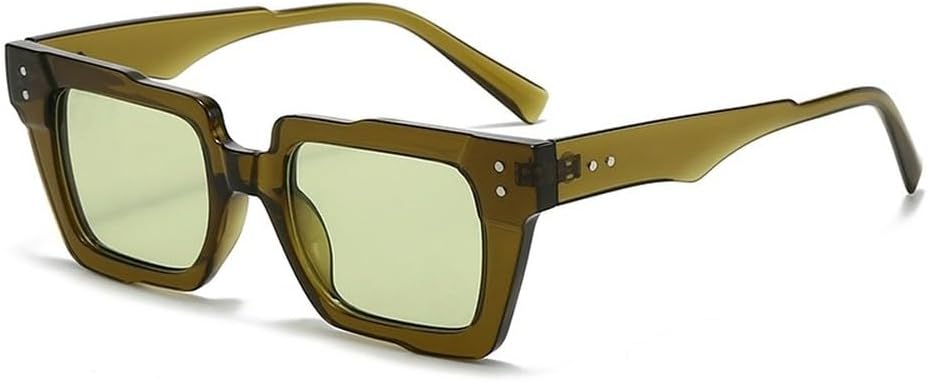 

Солнцезащитные очки в стиле ретро «кошачий глаз» для женщин с прозрачными линзами цвета океана, модные солнцезащитные очки для мужчин с заклепками, квадратной формой и в стиле панк SKFGNX, Olive Green Green