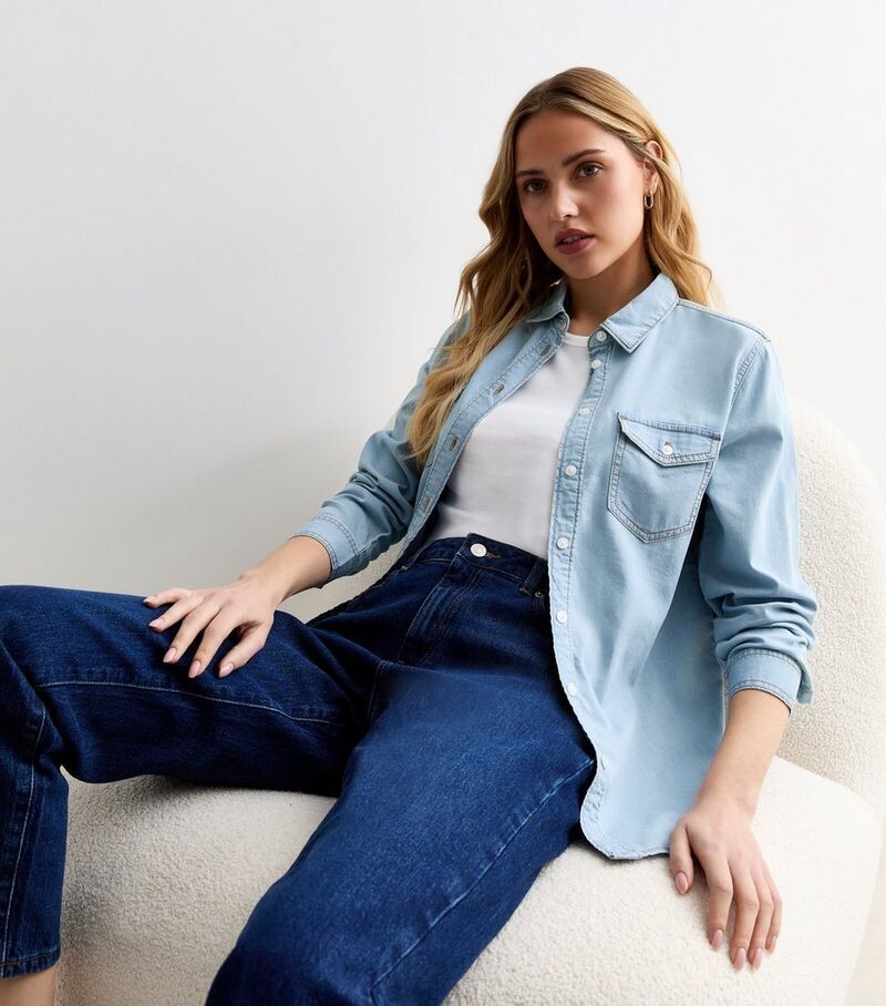 

Бледно-синяя легкая джинсовая рубашка с длинным рукавом New Look, бледно-голубой