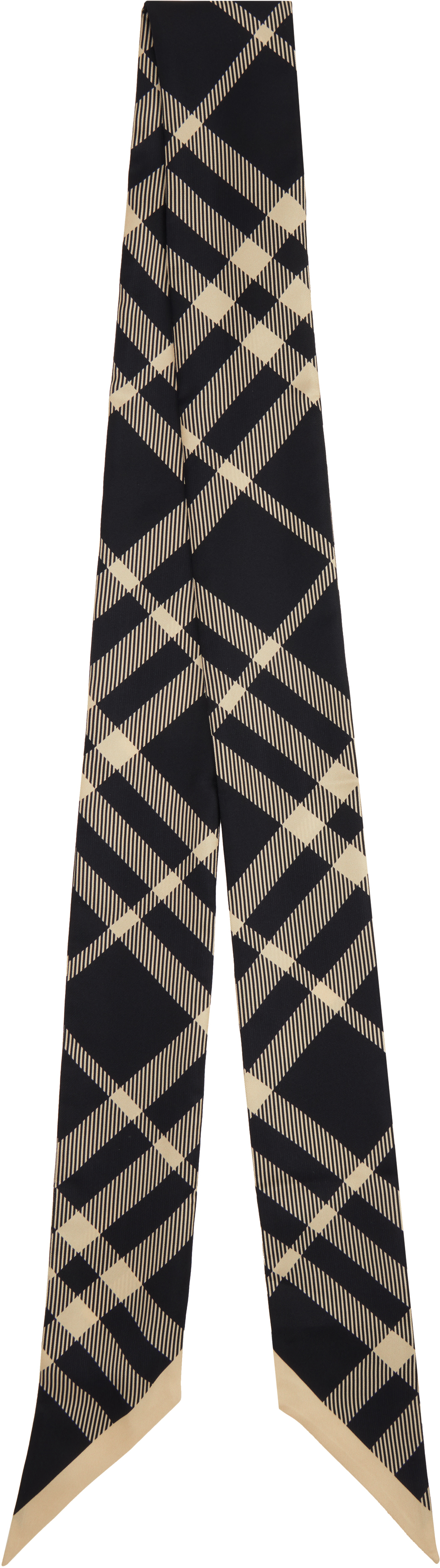 

Черный узкий клетчатый шелковый шарф Burberry, Black/Calico