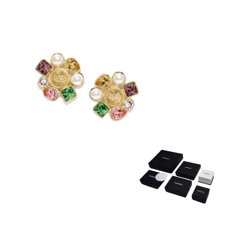 

Chanel Металлические серьги-гвоздики для женщин, золотисто-жемчужно-белые