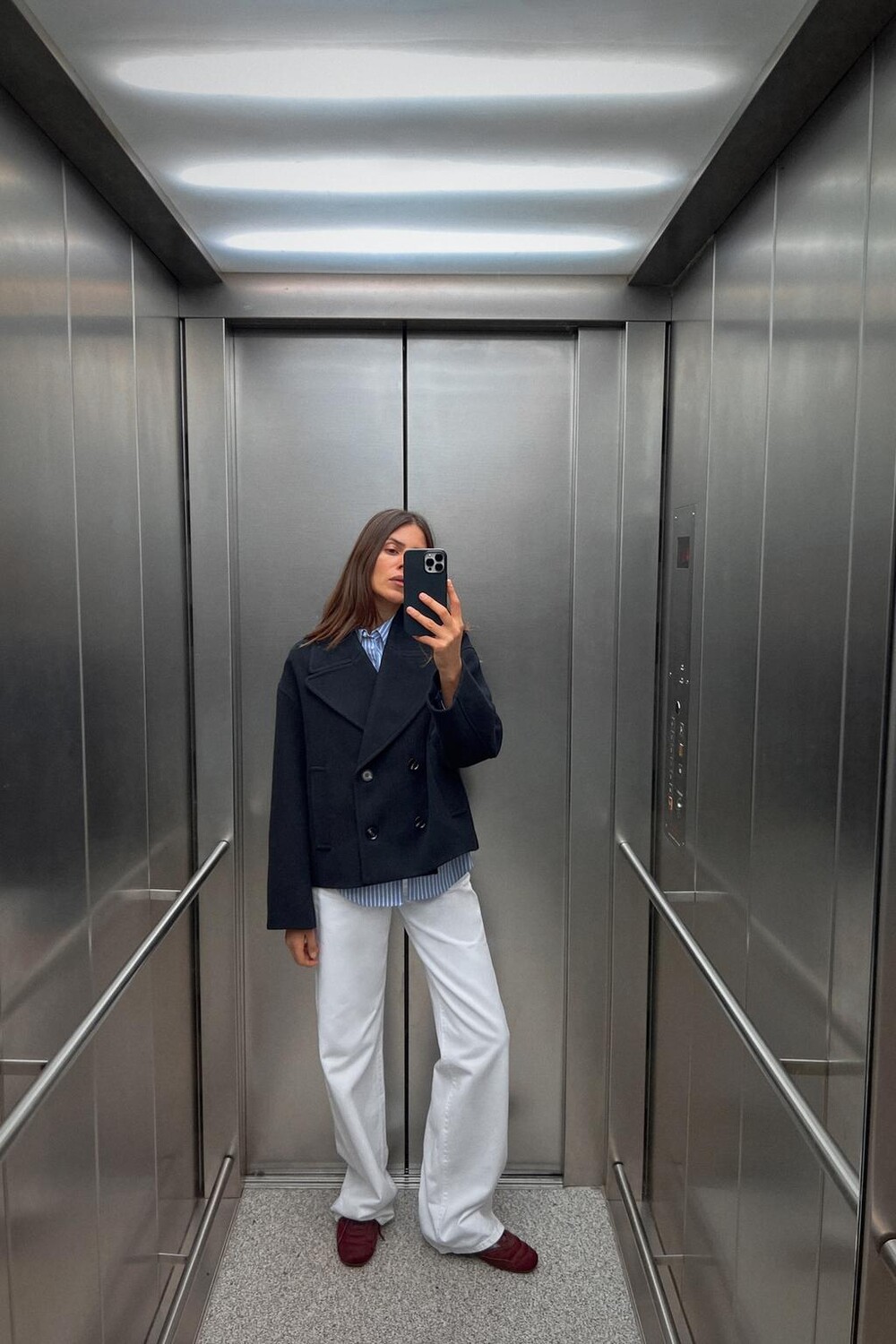 

Короткое двубортное пальто ZARA, темно-синий