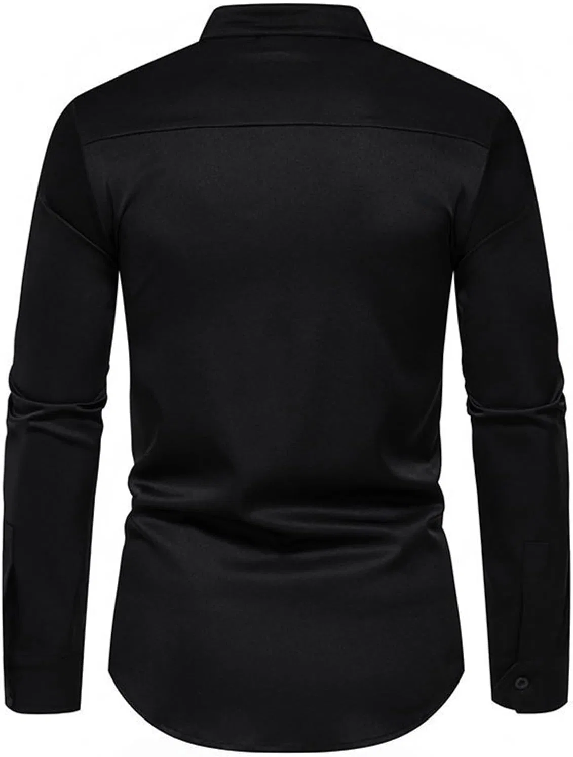 Мужская спортивная рубашка с длинным рукавом Slim Fit, повседневная офисная рубашка для спортзала и бизнеса, эластичная дышащая однотонная рубашка Generic, черный — фото 4