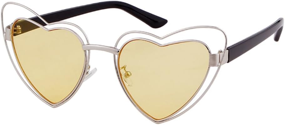 

LVTFCO Модные красные солнцезащитные очки в форме сердца с двойной оправой, женские солнцезащитные очки с ажурной металлической отделкой, защита от УФ-излучения UV400, C4 Yellow