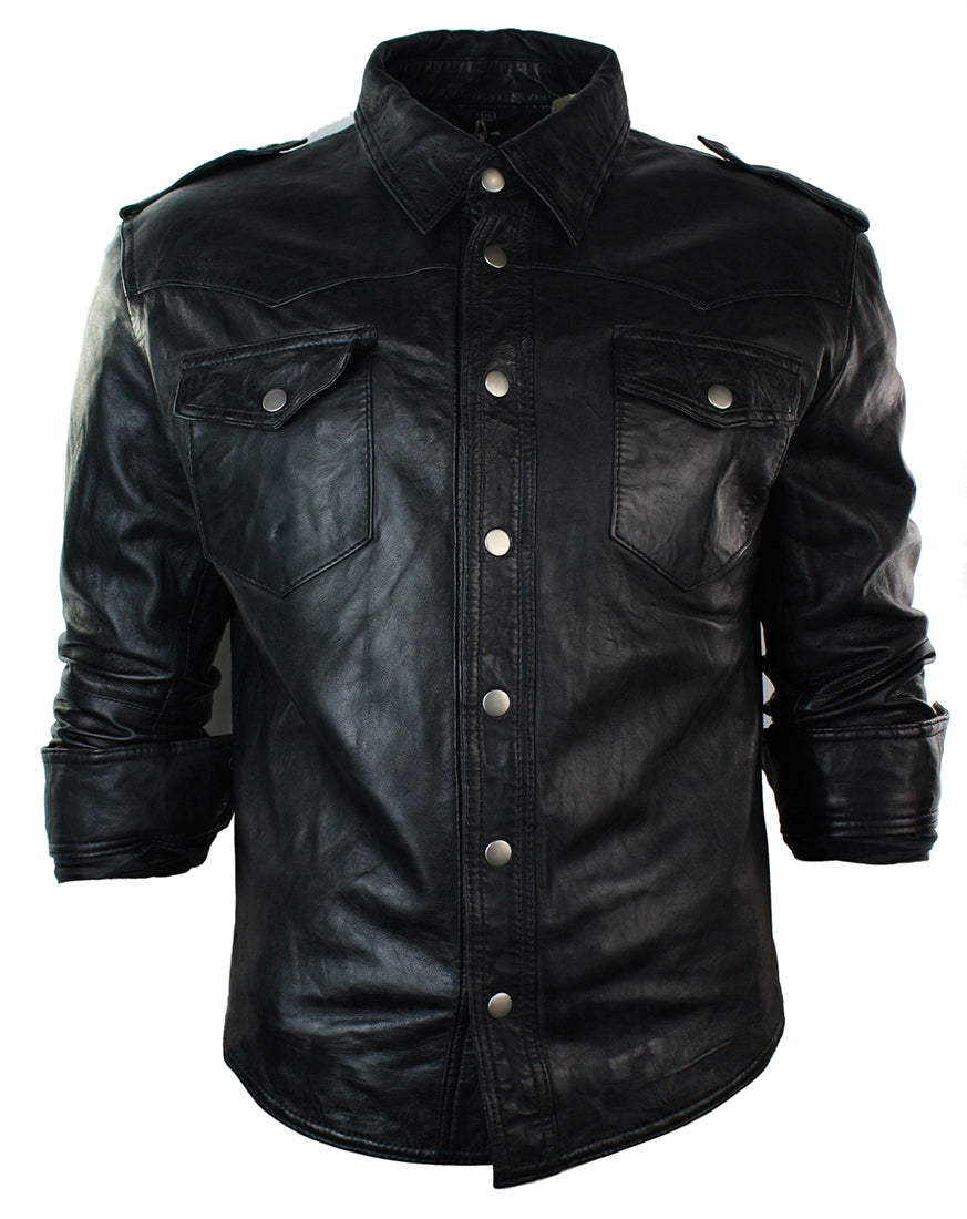 

Кожаная рубашка куртка повседневная ретро TruClothing, черный