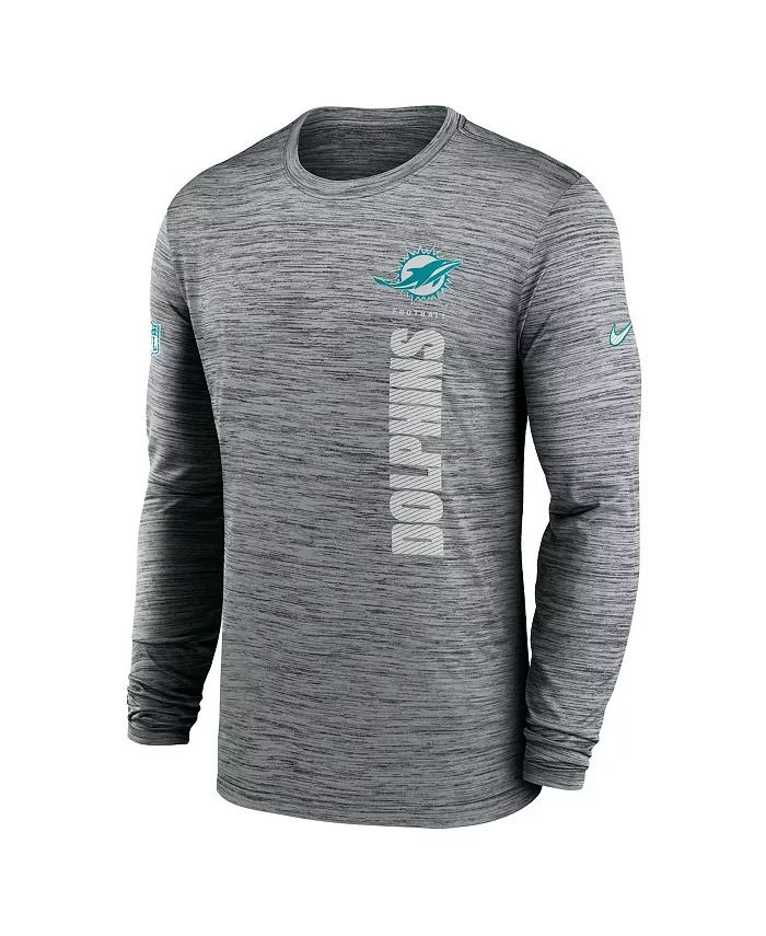 Мужская серая футболка с длинным рукавом Miami Dolphins 2024 Sideline Velocity Performance Nike — фото 2