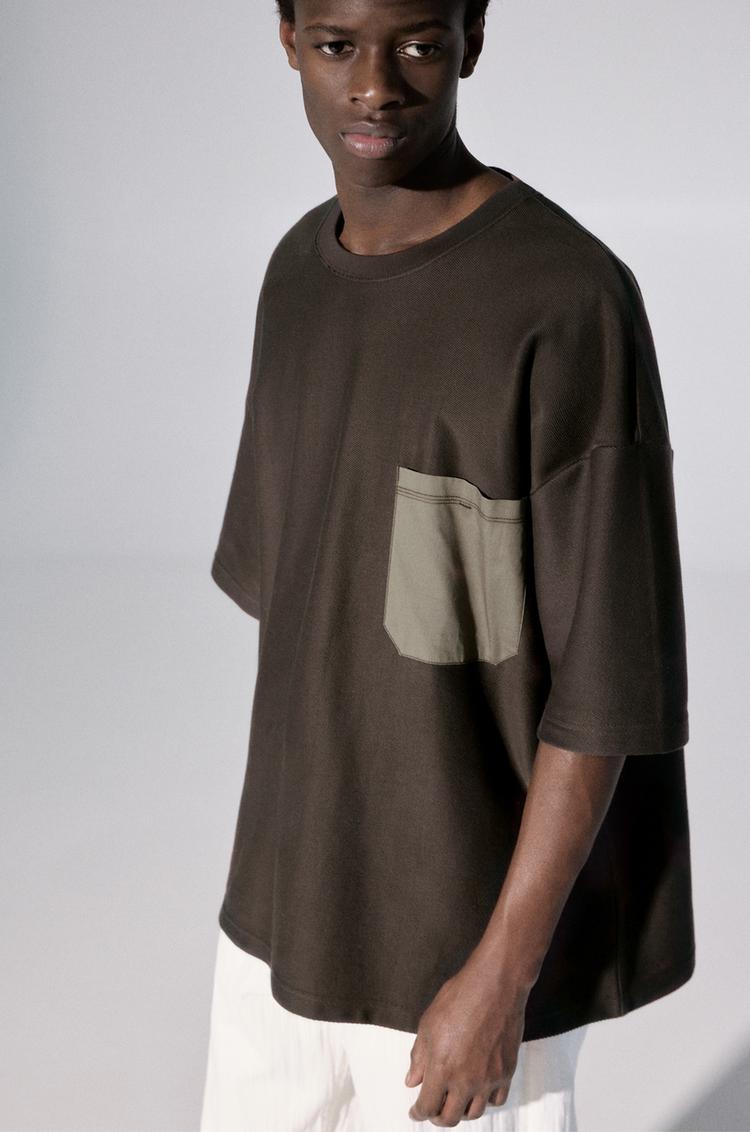 

Толстовка с коротким рукавом и карманом Pull And Bear, коричневый
