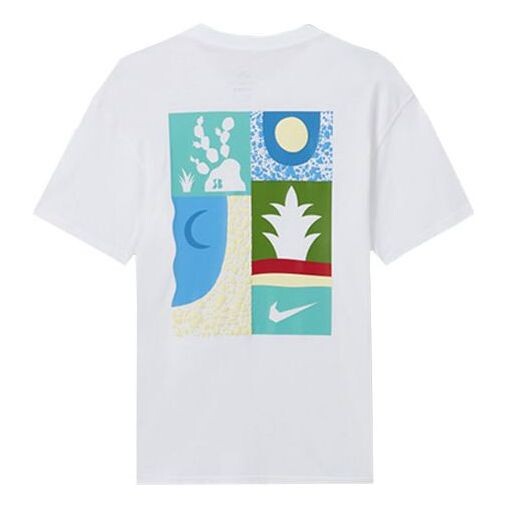 

Футболка Men's Nike Loose Logo Geometry Pattern Printing Sports Short Sleeve White T-Shirt, мультиколор
