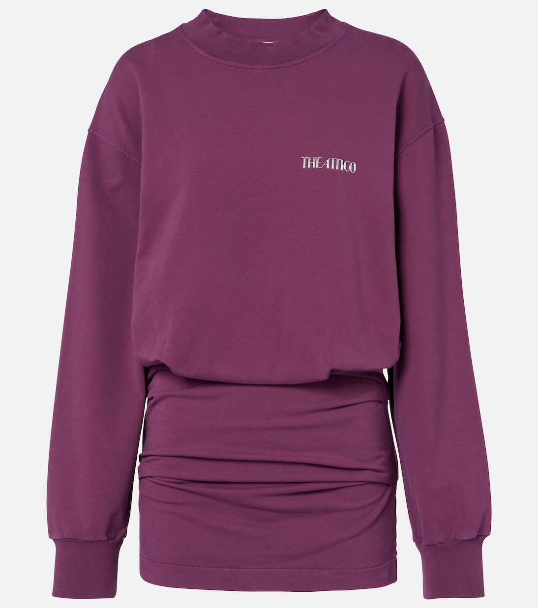 

Мини-платье из флиса с хлопком и сборками The Attico, бордовый