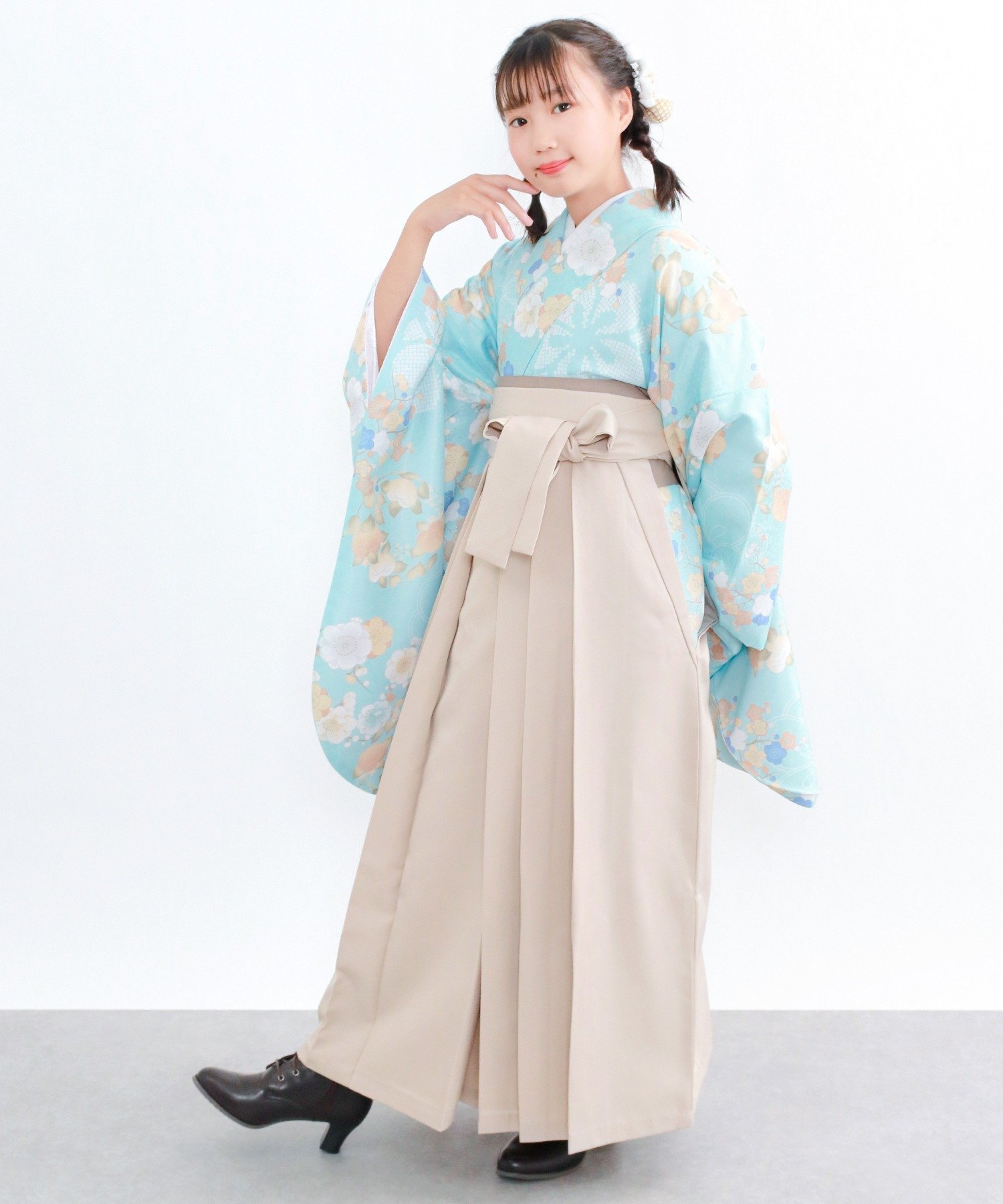 Комплект из 4 предметов Gorgeous EF Hakama для девочек (2 рукава сяку + пояс + хакама + майка) KYOETSU, 8. Hollyhock crown on the water surface