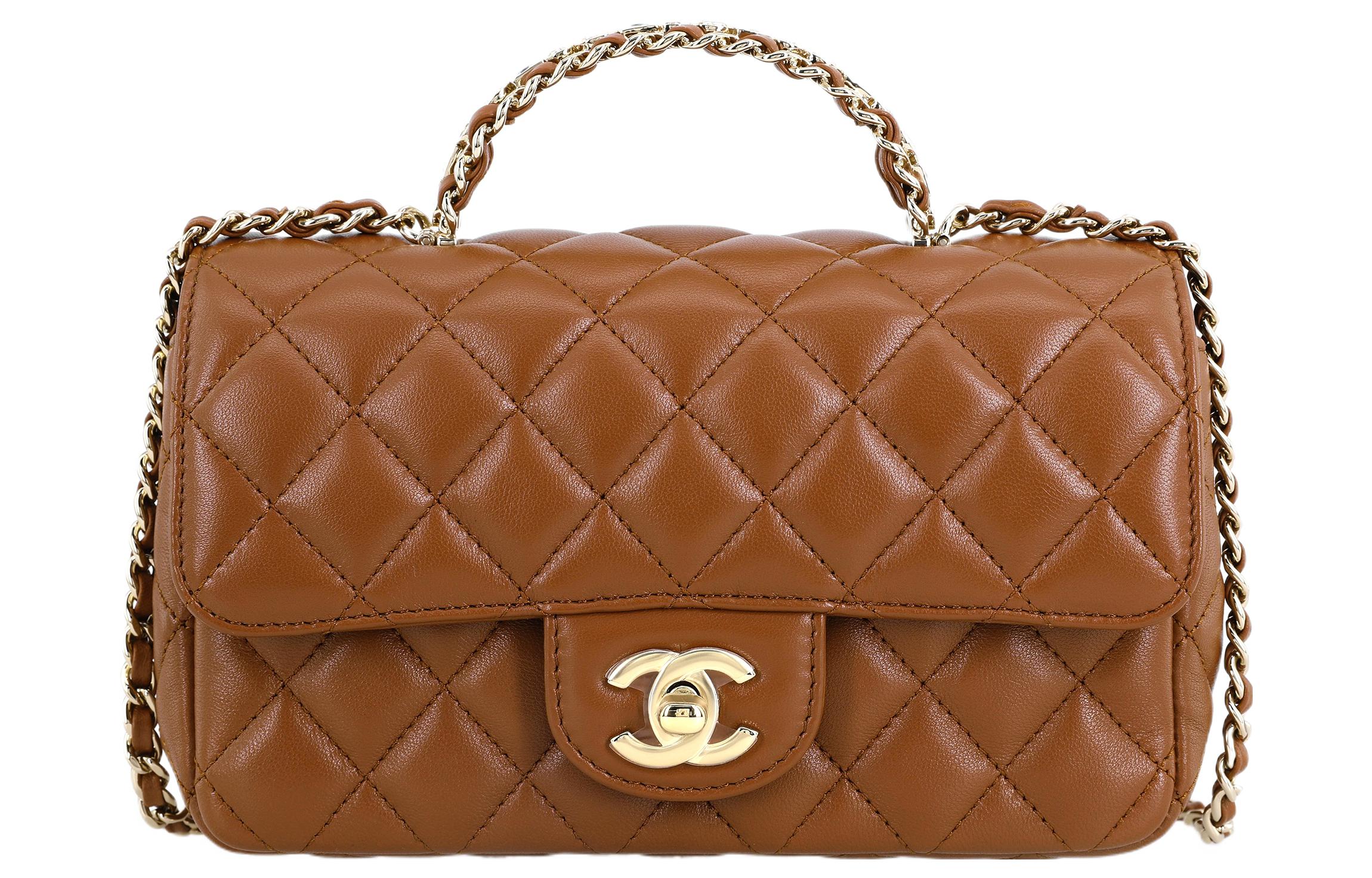 

Сумка на цепочке из ягненка, Мини Сумка через плечо, Кроссбод коричневый CHANEL