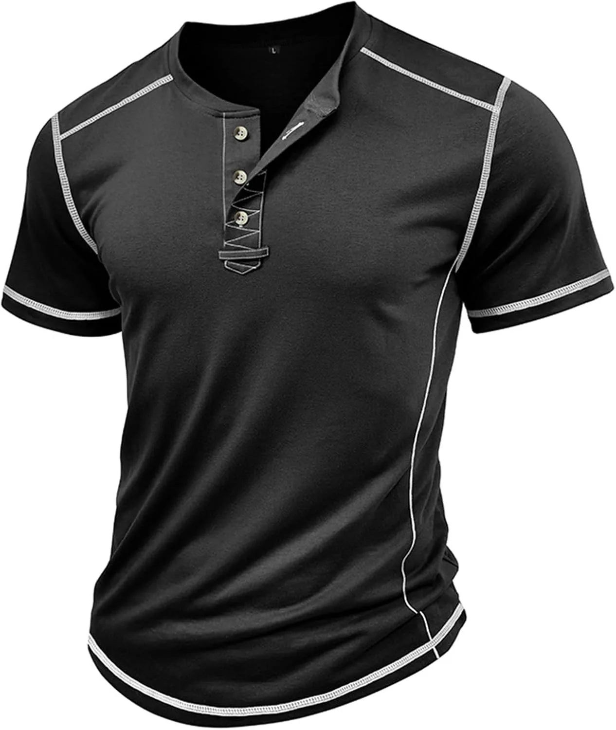 

Мужская футболка хенли с коротким рукавом, классическая, легкая, slim fit RSZGSWS