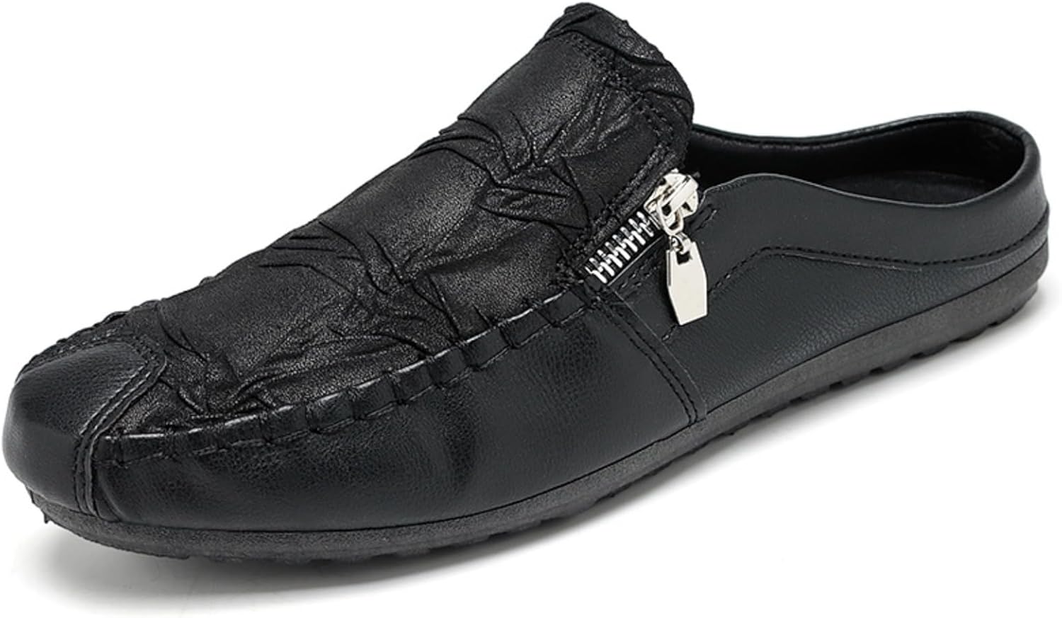 

Мужские лоферы однотонные - слипоны с молнией и декоративной строчкой, легкая подошва с противоскользящим эффектом, идеально подходят для вечеринок и повседневной стильной носки Aokisx, черный