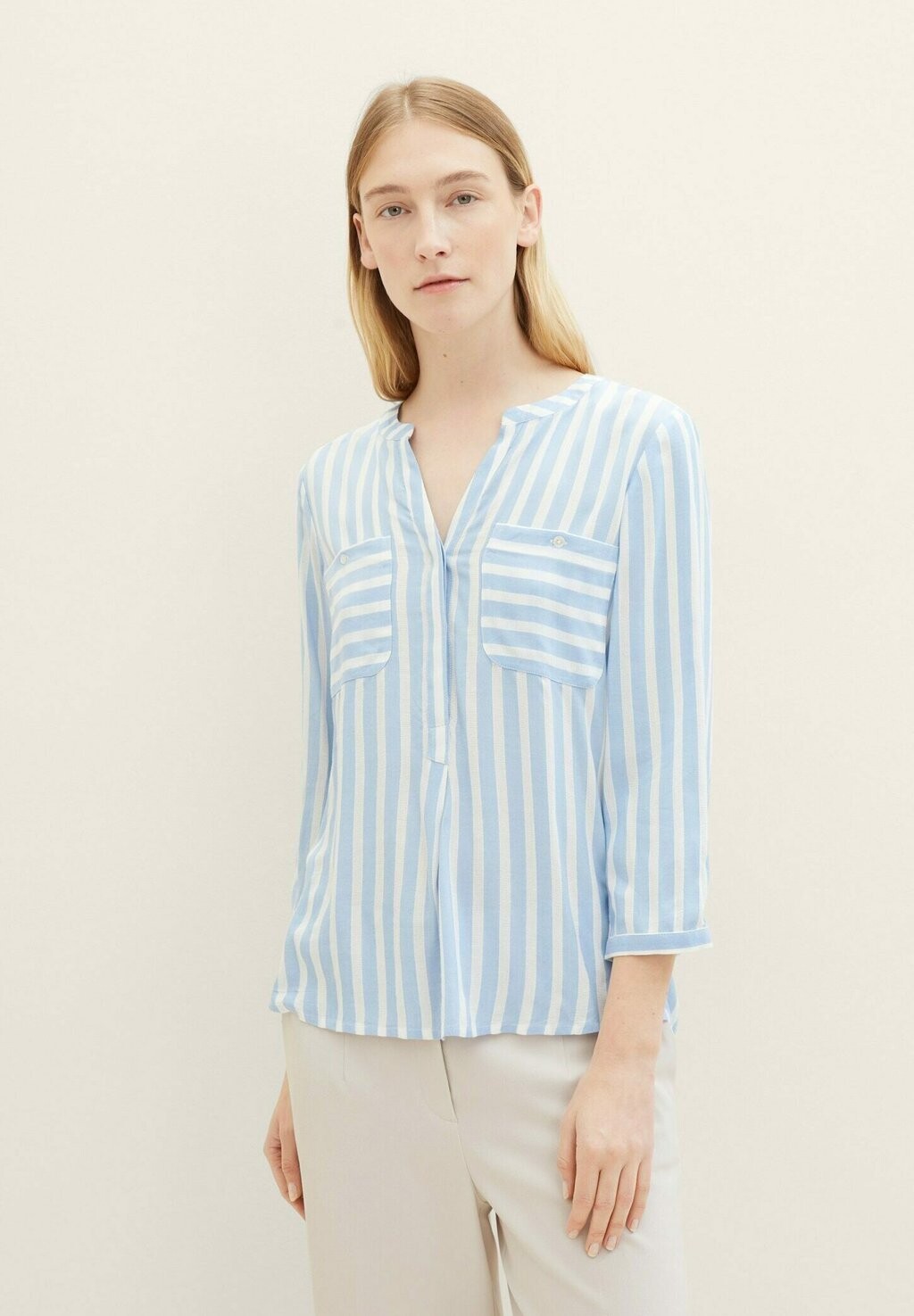 

Блузка TOM TAILOR, цвет offwhite blue vertical stripe