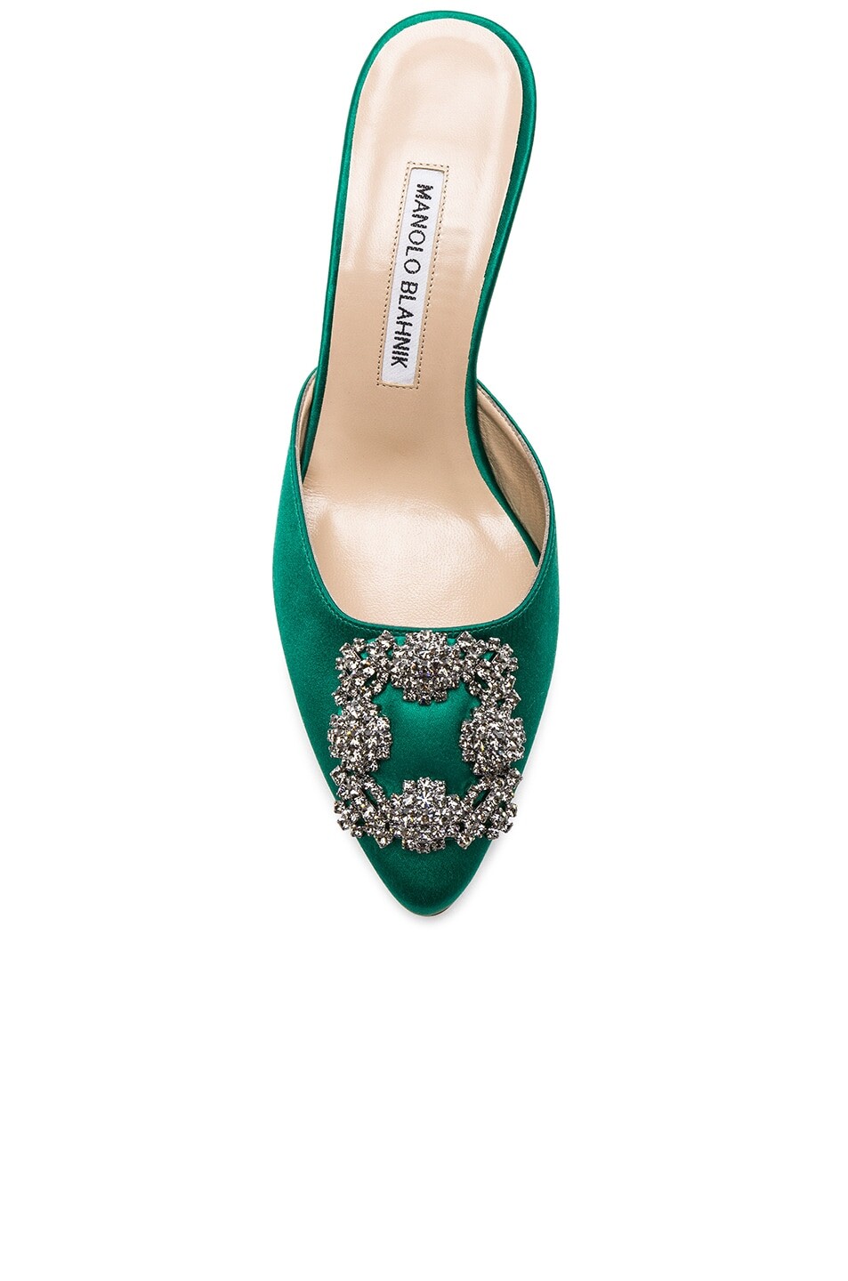 Атласные туфли That 70 мюлей Manolo Blahnik, цвет Green Satin — фото 4