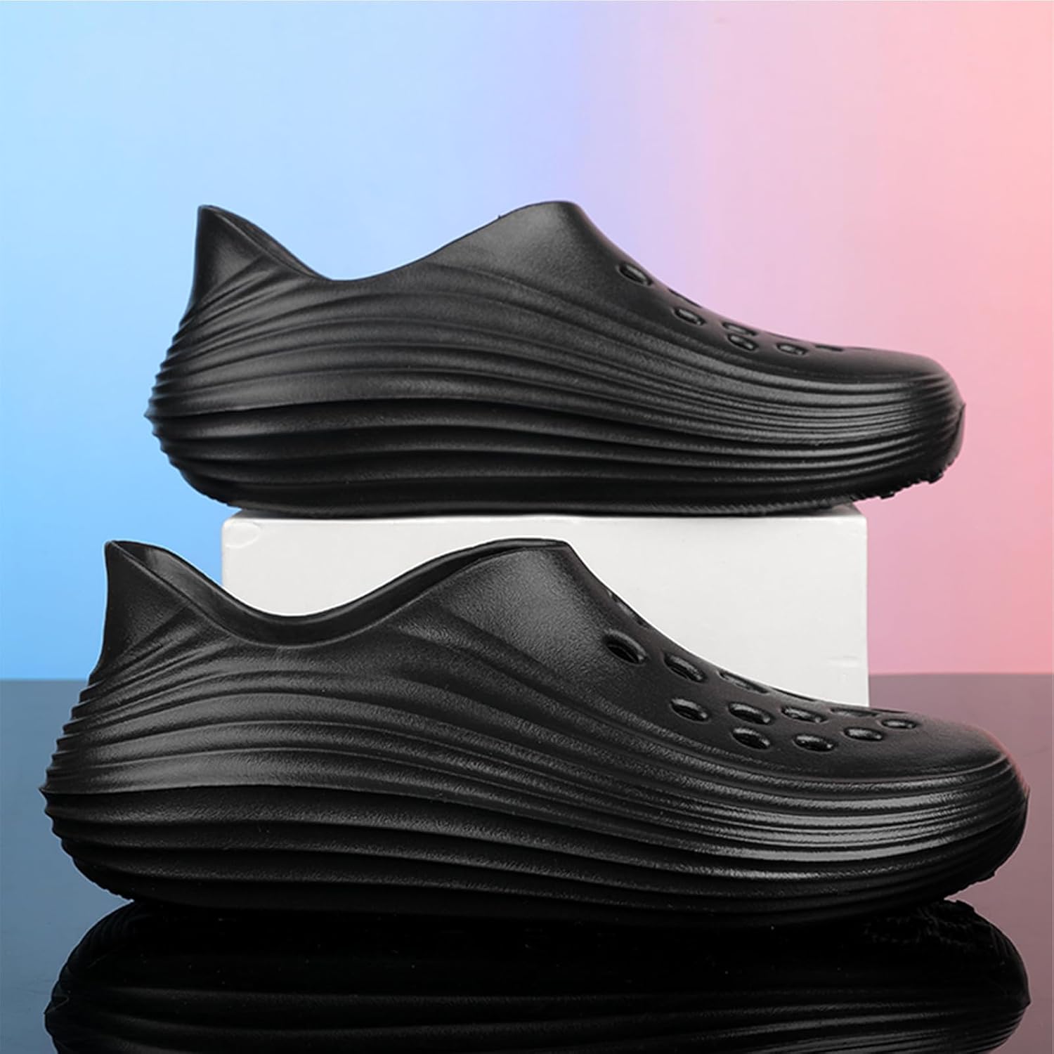 Кроссовки Foam Runner для мужчин и женщин, без шнурков, с вырезами, в стиле Foam Runner, легкие, долговечные, из EVA, дышащие, мягкие тапочки-облака для мужчин и женщин Inkuil, черный — фото 2