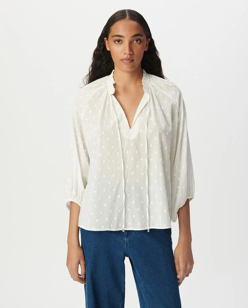 

Женская блузка с французским рукавом и шнуровкой Ikks, пастельно-розовый