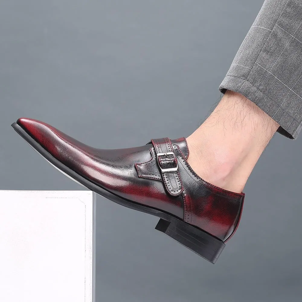 Туфли дерби кожаные, монах, лоферы Royal Blue, модель Dress Shoes, красный SDKOLPBNMZX — фото 3