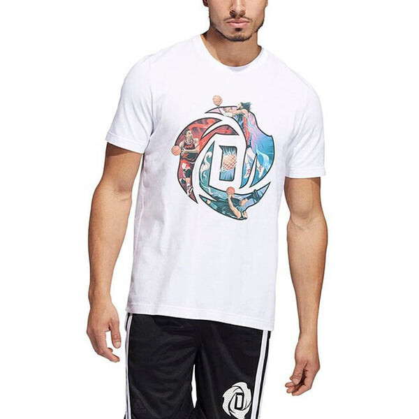 Футболка Men's adidas Rose Logo Cartoon Ross Pattern Printing Casual Round Neck Short Sleeve White T-Shirt, мультиколор — фото 4