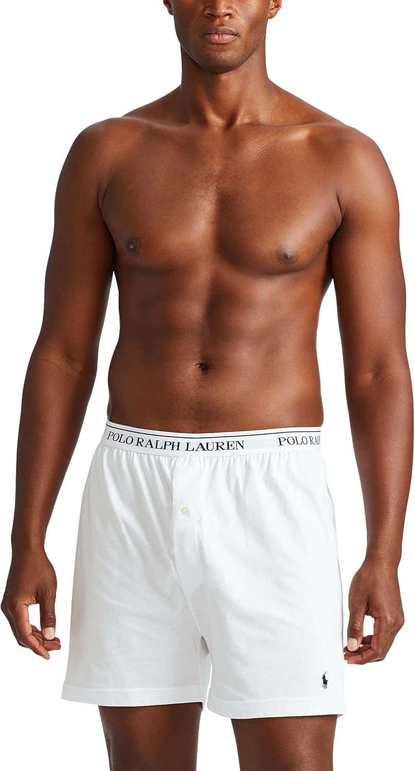 POLO RALPH LAUREN Мужские боксеры Classic Fit из хлопкового трикотажа, 3 шт, White/Navy - 3 Pack — фото 2