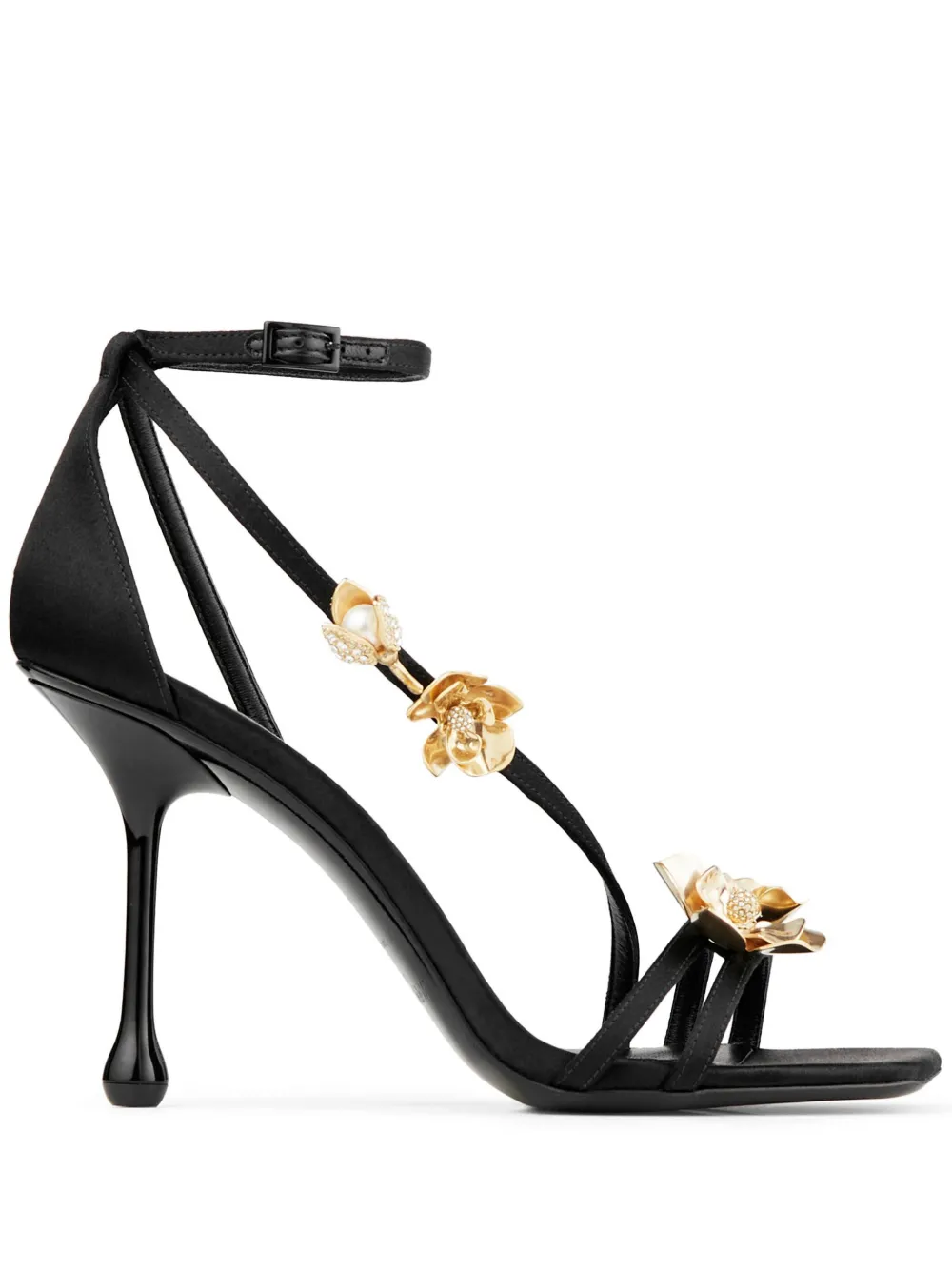 Босоножки Zea 95 с цветочной аппликацией JIMMY CHOO, черный