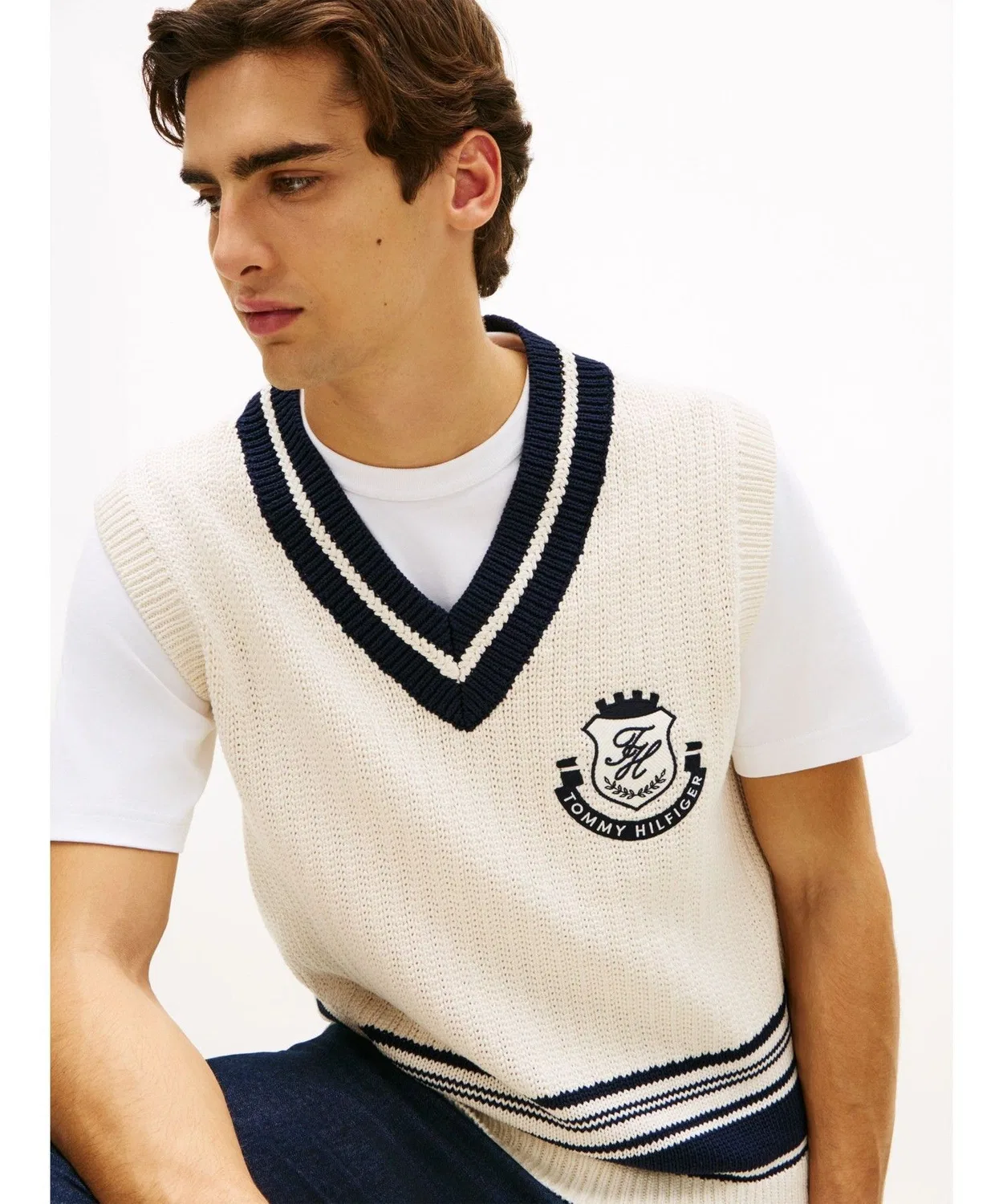 Жилет с V-образным вырезом, Tommy Hilfiger, белый — фото 2
