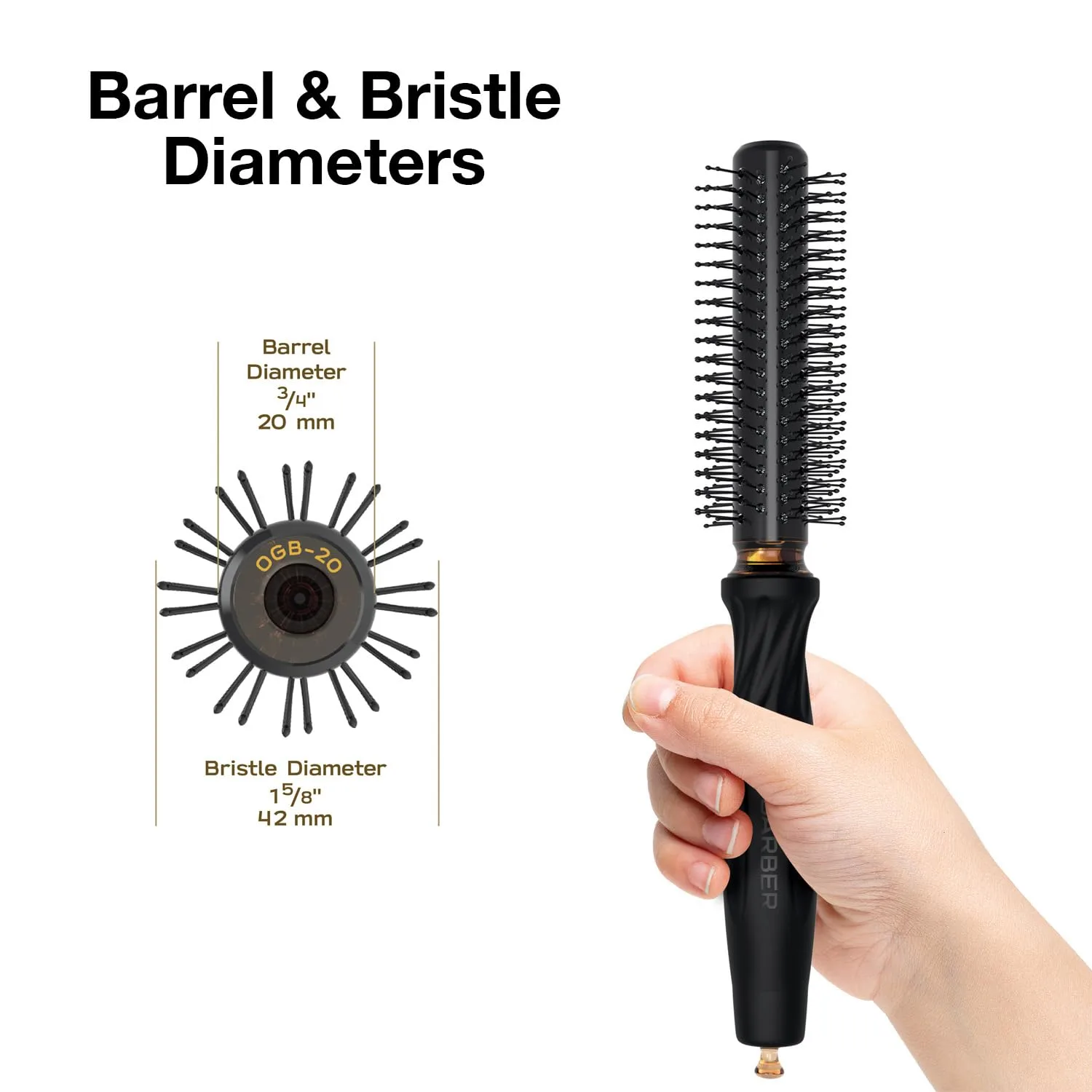 Щетки для волос Olivia Garden OG Barber с удобными шариковыми наконечниками, эргономичная нескользящая ручка, ионная технология, легкие, для легкой и быстрой укладки коротких волос, идеально для мужского груминга 1,9 см — фото 2