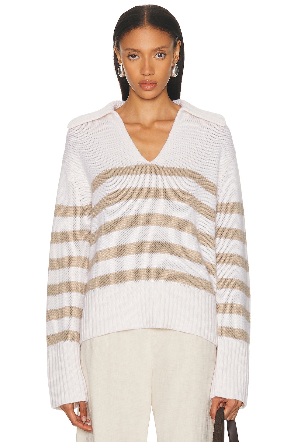 

Кашемировый свитер-поло Phoebe Jenni Kayne, Ivory & Toast Stripe