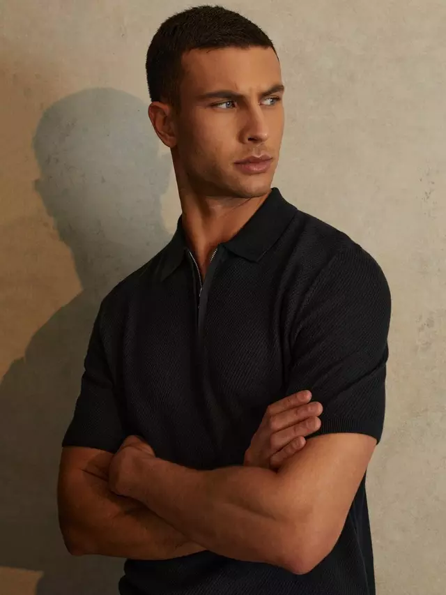 

Поло Reiss Ivor Textured Half-Zip, темно-синий