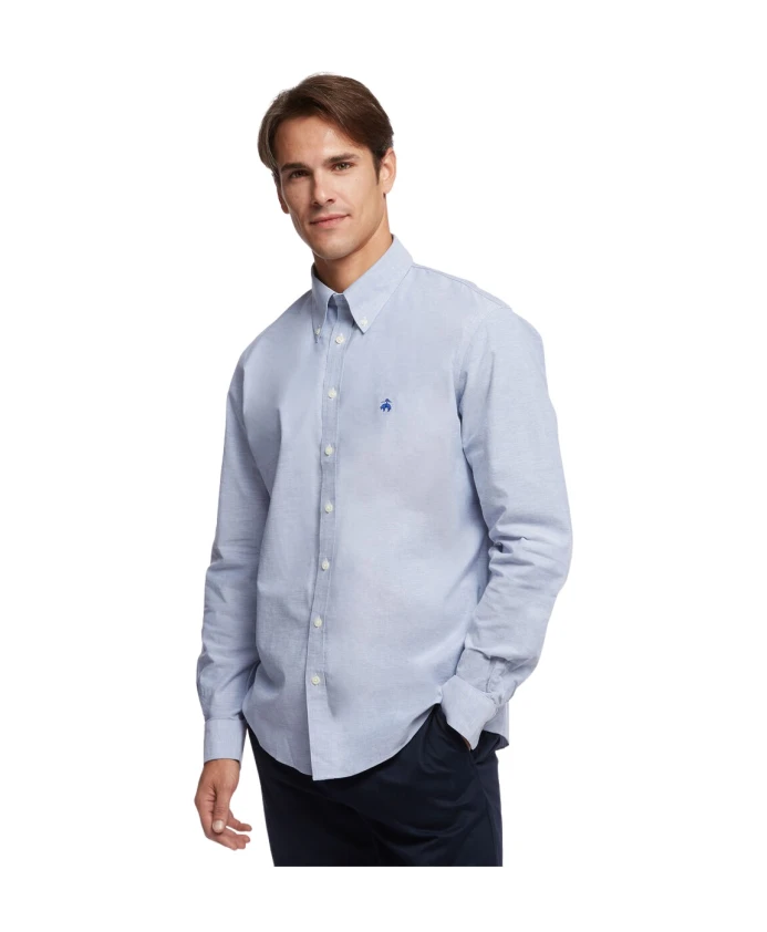 

Хлопковая рубашка Milano приталенного кроя, не требует глажки. Brooks Brothers, синий